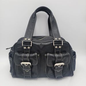 Michael Kors Vintage Y2K Distressed Black Leather Shoulder Satchel Handbag